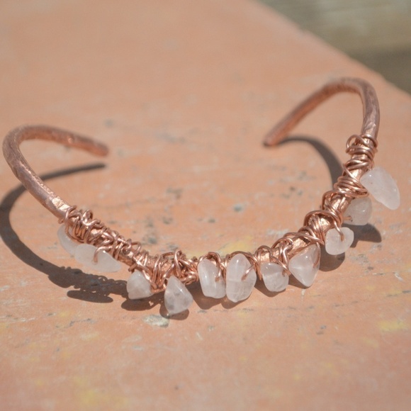 Rose Quartz Copper Wire Wrap Cuff Bracelet Bangle Gemstone Natural Reiki Healing - Picture 4 of 8